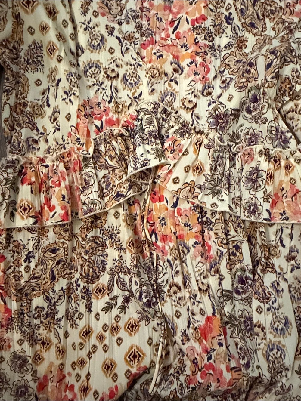 Cream Floral Ruffle Dress - Picture 3 of 3